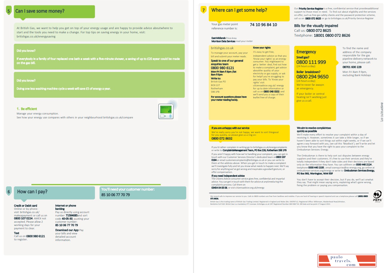 United Kingdom British Gas utility bill, Word and PDF template, 4 pages 3 4